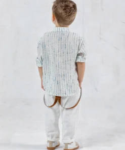 Alternative view of Λινό Βαπτιστικό Σύνολο σετ 4τεμ. για αγόρι - NIREAS