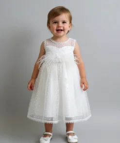 Φόρεμα Βάπτισης με κεντημένο πουα και φτερά - NAZAR